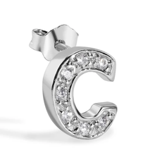 Load image into Gallery viewer, Sterling Silver Rhodium Plated Clear CZ A Letter Alphabet Clear CZ Stud Single Earring