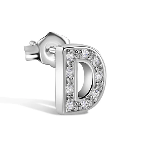 Sterling Silver Rhodium Plated Clear CZ A Letter Alphabet Clear CZ Stud Single Earring