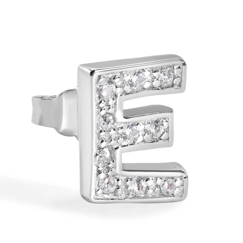 Sterling Silver Rhodium Plated Clear CZ A Letter Alphabet Clear CZ Stud Single Earring