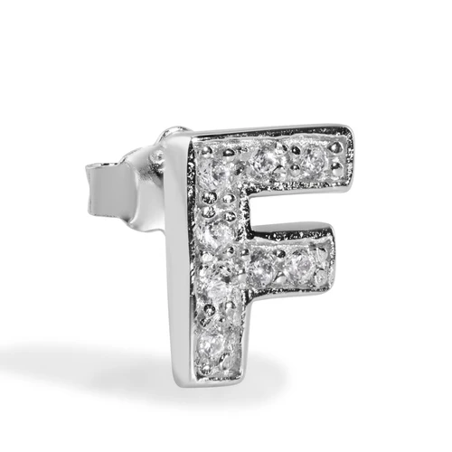 Sterling Silver Rhodium Plated Clear CZ A Letter Alphabet Clear CZ Stud Single Earring