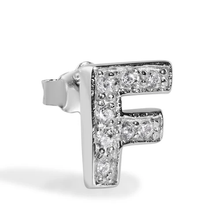 Load image into Gallery viewer, Sterling Silver Rhodium Plated Clear CZ A Letter Alphabet Clear CZ Stud Single Earring