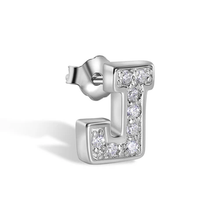 Load image into Gallery viewer, Sterling Silver Rhodium Plated Clear CZ A Letter Alphabet Clear CZ Stud Single Earring