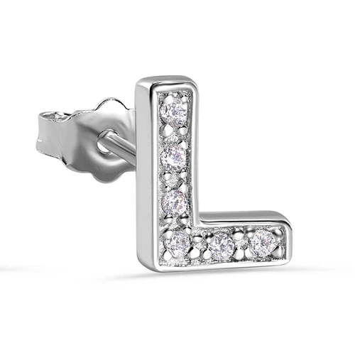 Sterling Silver Rhodium Plated Clear CZ A Letter Alphabet Clear CZ Stud Single Earring