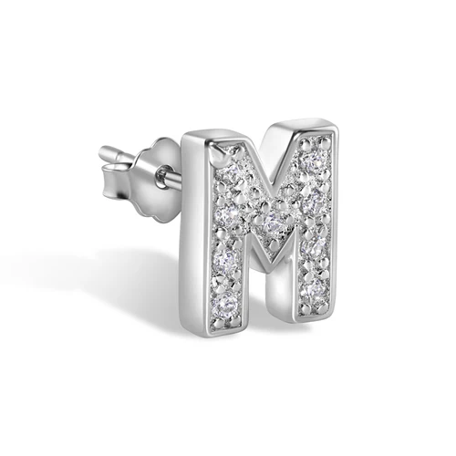 Sterling Silver Rhodium Plated Clear CZ A Letter Alphabet Clear CZ Stud Single Earring