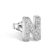Load image into Gallery viewer, Sterling Silver Rhodium Plated Clear CZ A Letter Alphabet Clear CZ Stud Single Earring