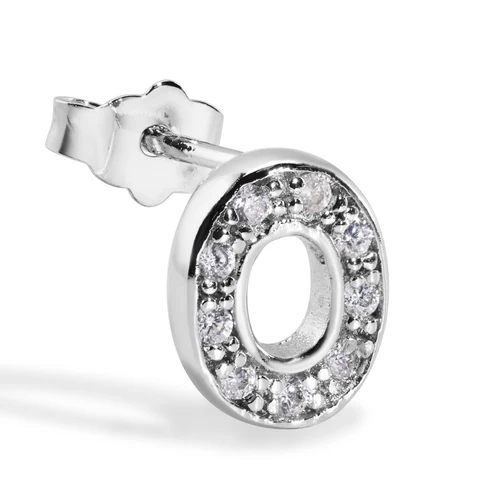 Sterling Silver Rhodium Plated Clear CZ A Letter Alphabet Clear CZ Stud Single Earring