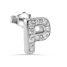 Load image into Gallery viewer, Sterling Silver Rhodium Plated Clear CZ A Letter Alphabet Clear CZ Stud Single Earring