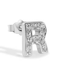 Load image into Gallery viewer, Sterling Silver Rhodium Plated Clear CZ A Letter Alphabet Clear CZ Stud Single Earring