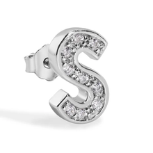 Load image into Gallery viewer, Sterling Silver Rhodium Plated Clear CZ A Letter Alphabet Clear CZ Stud Single Earring
