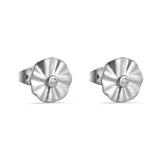 Sterling Silver Matte Wave Disc Center Clear CZ Earrings