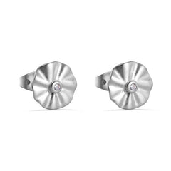 Sterling Silver Matte Wave Disc Center Clear CZ Earrings