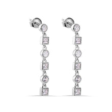 Load image into Gallery viewer, Sterling Silver Rhodium Plated Round and Square Dangling Clear CZ Stud Earring