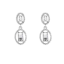 Load image into Gallery viewer, Sterling Silver Rhodium Plated Dangling Baguette CZ Stud Earrings
