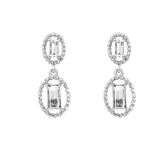 Sterling Silver Rhodium Plated Dangling Baguette CZ Stud Earrings