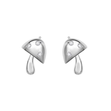 Load image into Gallery viewer, Sterling Silver Rhodium Plated Mushroom Clear CZ Stud Earrings