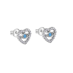 Sterling Silver Rhodium Plated Evil Eye Heart Clear CZ Stud Earrings