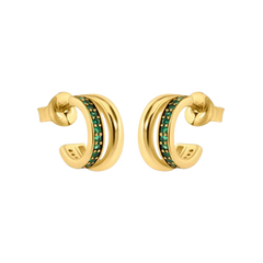 Sterling Silver Golden Plated Split Hoop Green CZ Stud Earrings