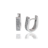 Sterling Silver Rhodium Plated U Shape Clear CZ Latch Earrings