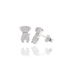 Load image into Gallery viewer, Sterling Silver Rhodium Plated Dog Studded Clear CZ Stud Earrings