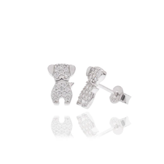 Sterling Silver Rhodium Plated Dog Studded Clear CZ Stud Earrings