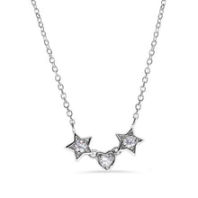 Load image into Gallery viewer, Sterling Silver Rhodium Plated 2 Stars and Heart CZ Necklace