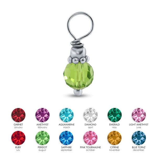 Sterling Silver Rhodium Plated Crystal Birthstone Charm Pendant