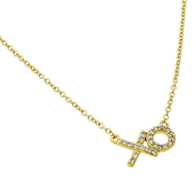 Sterling Silver Gold Plated Clear CZ XO Pendant Necklace