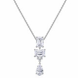 Sterling Silver Rhodium Plated Square Cut Clear CZ Bridal Necklace