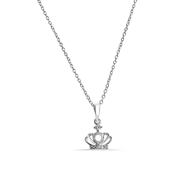 Sterling Silver Rhodium Plated Crown Mounting Clear CZ Necklace