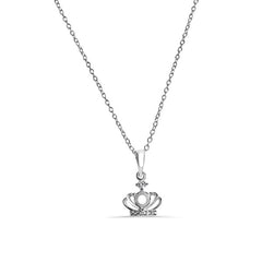 Sterling Silver Rhodium Plated Crown Mounting Clear CZ Necklace