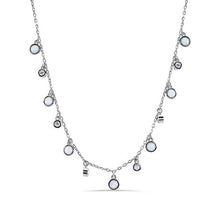 Load image into Gallery viewer, Sterling Silver Rhodium Plated Synthetic Opal Clear CZ Necklace