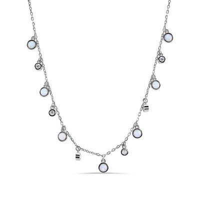 Sterling Silver Rhodium Plated Synthetic Opal Clear CZ Necklace
