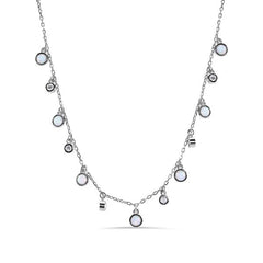 Sterling Silver Rhodium Plated Synthetic Opal Clear CZ Necklace
