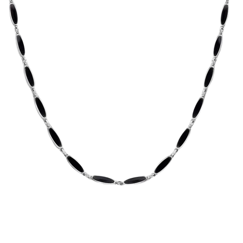 Sterling Silver Rhodium Plated Onyx Cat's Eye Link Necklace