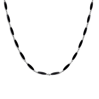 Sterling Silver Rhodium Plated Onyx Cat's Eye Link Necklace