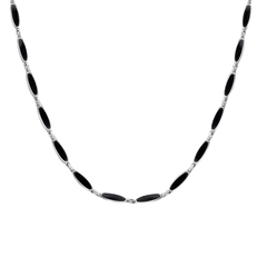 Sterling Silver Rhodium Plated Onyx Cat's Eye Link Necklace