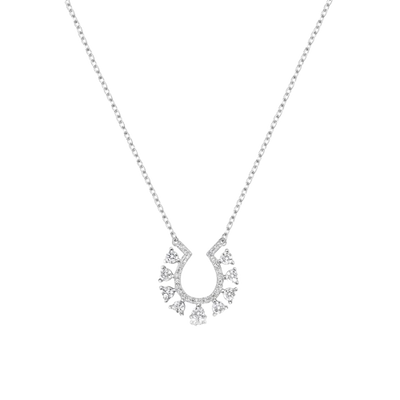 Sterling Silver Rhodium Plated Horseshoe Clear CZ Studded Necklace