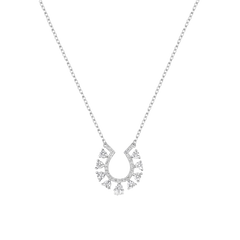 Sterling Silver Rhodium Plated Horseshoe Clear CZ Studded Necklace