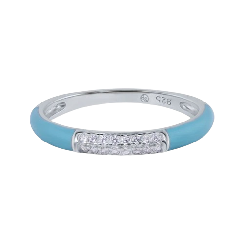 Sterling Silver Rhodium Plated Clear CZ Enamel 2.5mm Ring