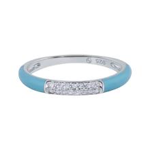 Load image into Gallery viewer, Sterling Silver Rhodium Plated Clear CZ Enamel 2.5mm Ring