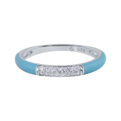 Sterling Silver Rhodium Plated Clear CZ Enamel 2.5mm Ring
