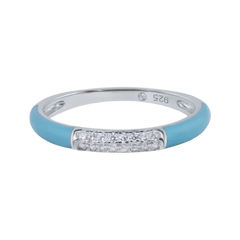 Sterling Silver Rhodium Plated Clear CZ Enamel 2.5mm Ring
