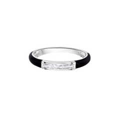 Sterling Silver Rhodium Plated Clear Black Enamel Baguette CZ 2.5mm Ring