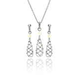 Sterling Silver Rhodium Plated Fishnet Drop Pearl Clear CZ Dangling Stud Earring And Necklace Set