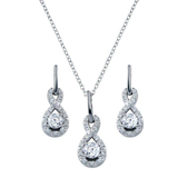 Sterling Silver Rhodium Plated Figure 8 Teardrop Clear CZ Dangling Stud Earring And Necklace Set