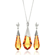 Load image into Gallery viewer, Sterling Silver Rhodium Plated Champagne Drop CZ Hanging Stud Earring And Necklace Set