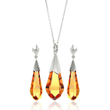 Sterling Silver Rhodium Plated Champagne Drop CZ Hanging Stud Earring And Necklace Set