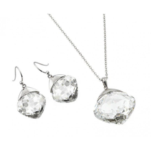 Load image into Gallery viewer, Sterling Silver Rhodium Plated Clear Diamond Shaped Clear CZ Hook Earring And Necklace Set