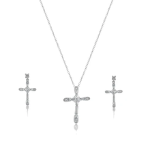 Load image into Gallery viewer, Sterling Silver Rhodium Plated Bone Cross Clear CZ Earring And Necklace Set