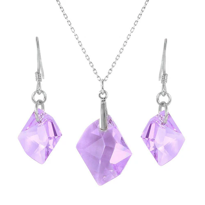 Sterling Silver Rhodium Plated Big Pink CZ Earring And Necklace Set